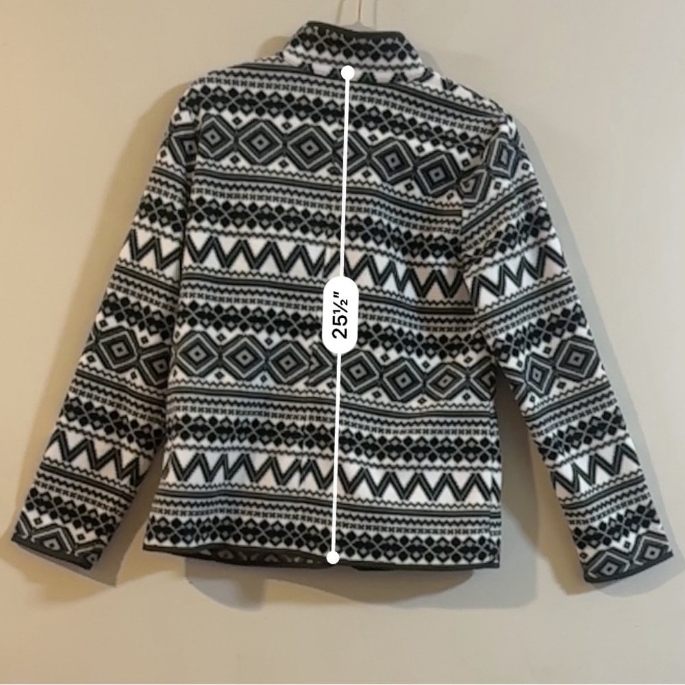 Talbots GEO-PRINT FAIR ISLE POLAR FLEECE JACKET Size Medium - Black and White - Picture 11 of 11